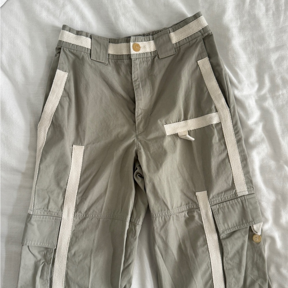 Jacquemus Olive Cargo Pants with Cream Accents